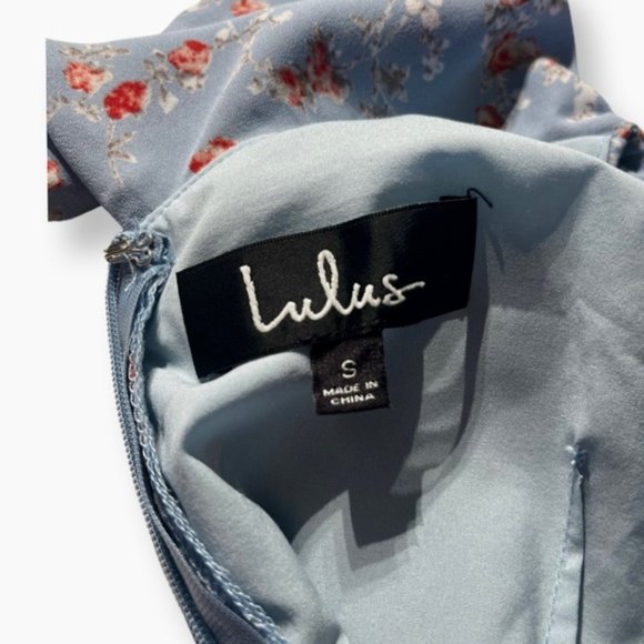 Lulu’s Radiant Rosa Light Blue Floral Print Ruffled Mini Dress Size Small - Picture 9 of 9